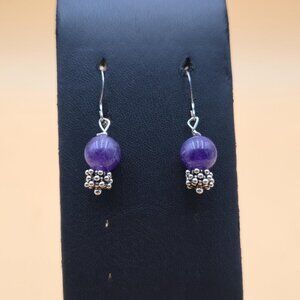 Sterling Silver Purple Amethyst Stone Dangle Earrings A5485